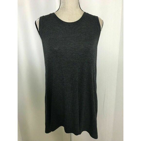 Three Dots Womens Solid Charcoal Gray Scoop Neck Tank Top Medium - Picture 1 of 6